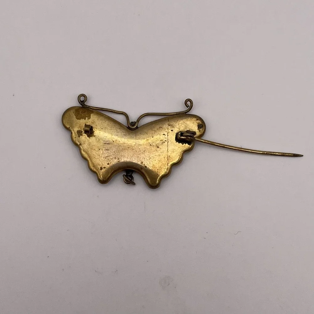 Vintage Damascene Brooch Japanese Butterfly Scenic Pin